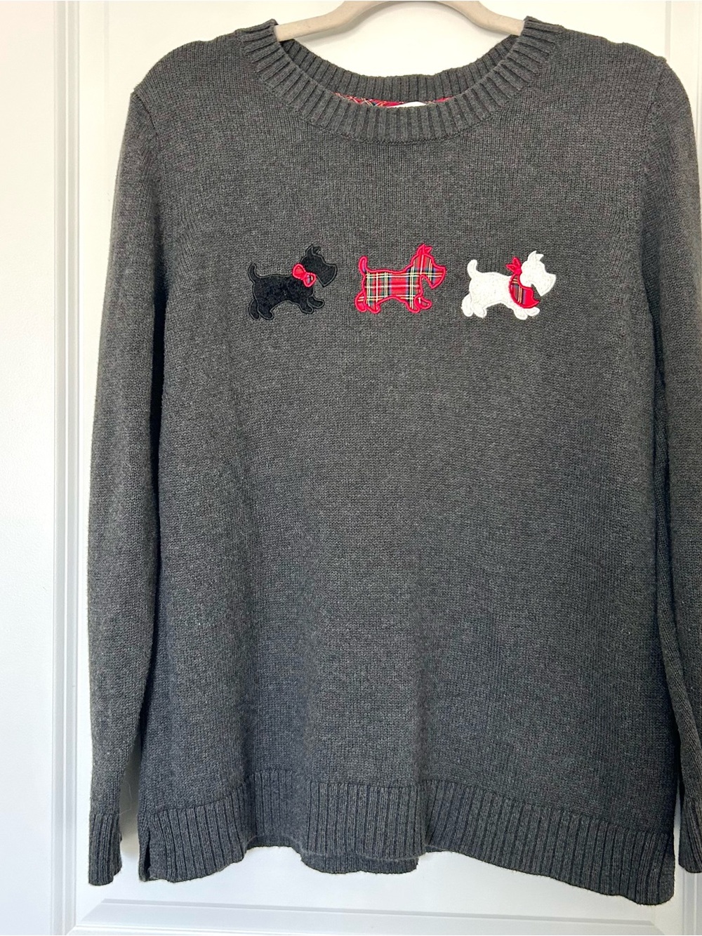 Christopher & Banks Scottie Dogs Gray Sweater L Cotton Preppy Whimsical Classic